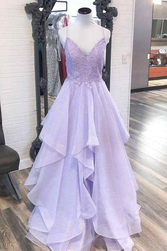 Dance Dress, Elegant Light Blue Ruffled Tulle Prom Dress