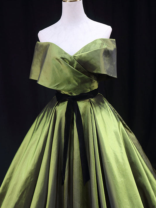 Bridesmaids Dresses Color Schemes, Green A line Satin Long Prom Dress, Green Satin Formal Evening Dresses