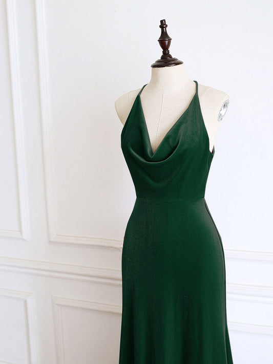 Evening Dresses, Green Mermaid Velvet Long Prom Dress, Green Formal Evening Dresses
