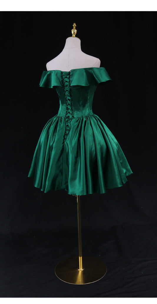 Evening Dresses 90015, Green Satin Short Homecoming Dress Prom Dress, Green Party Dress Formal Dresses