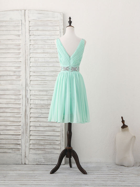 Prom Dress Store, Green V Neck Chiffon Short Prom Dress, Green Homecoming Dress