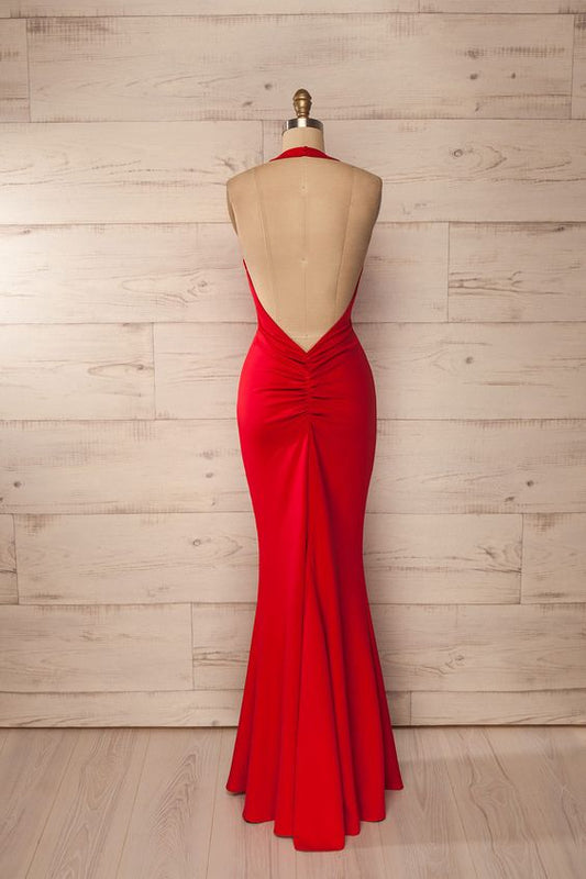 Plu Size Prom Dress, red fitted halter maxi dress red prom dress backless formal evening dress for woman