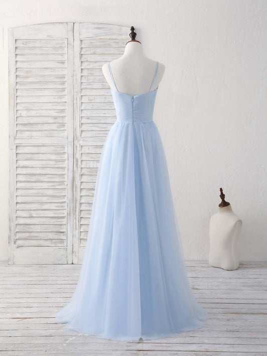 Bridesmaides Dresses Blue, Simple Blue Tulle Long Prom Dress Blue Bridesmaid Dress