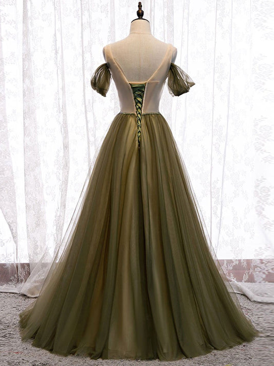 Homecoming Dress Elegant, Simple sweetheart tulle green long prom dress, green evening dress